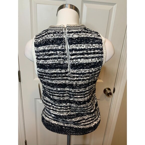 Alice + Olivia Black & White Tweed Knit Sleeveless Top W/ Chain Trim, Size M NWT - Picture 5 of 6